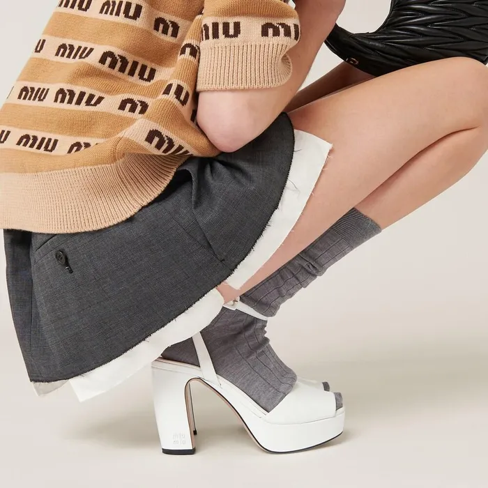 Women Sandals Miu Miu Patent Leather Platform Sandals White Women Sandals Miu Miu Patent Leather Platform Sandals White