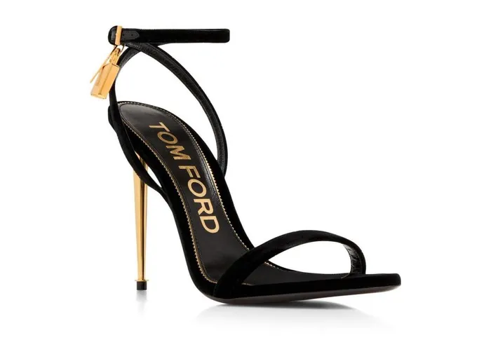 Women Sandals Tom Ford Velvet Padlock Pointy Naked Sandal Black Women Sandals Tom Ford Velvet Padlock Pointy Naked Sandal Black
