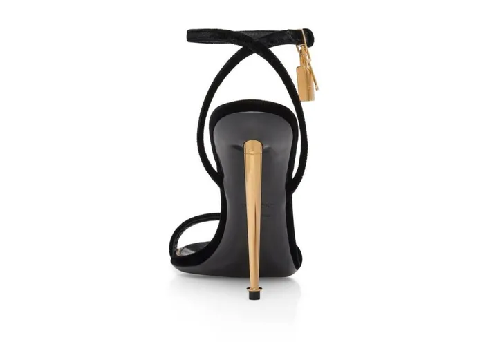 Women Sandals Tom Ford Velvet Padlock Pointy Naked Sandal Black Women Sandals Tom Ford Velvet Padlock Pointy Naked Sandal Black