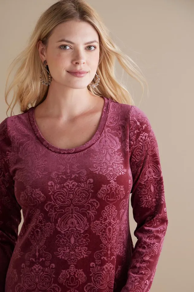 Women Santiago Embossed Velvet Dress Cabernet Soft Surroundings Dresses