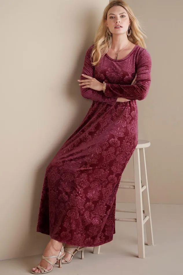 Women Santiago Embossed Velvet Dress Cabernet Soft Surroundings Dresses