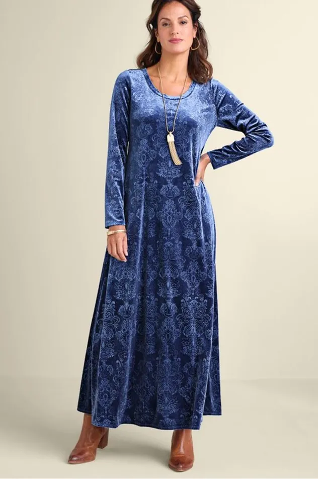 Women Santiago Embossed Velvet Dress Cabernet Soft Surroundings Dresses