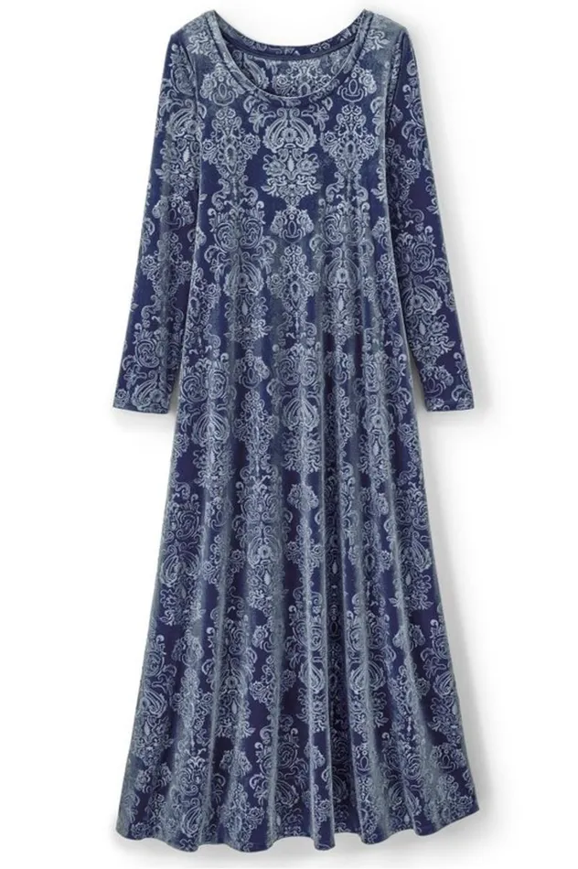 Women Santiago Embossed Velvet Dress Cabernet Soft Surroundings Dresses