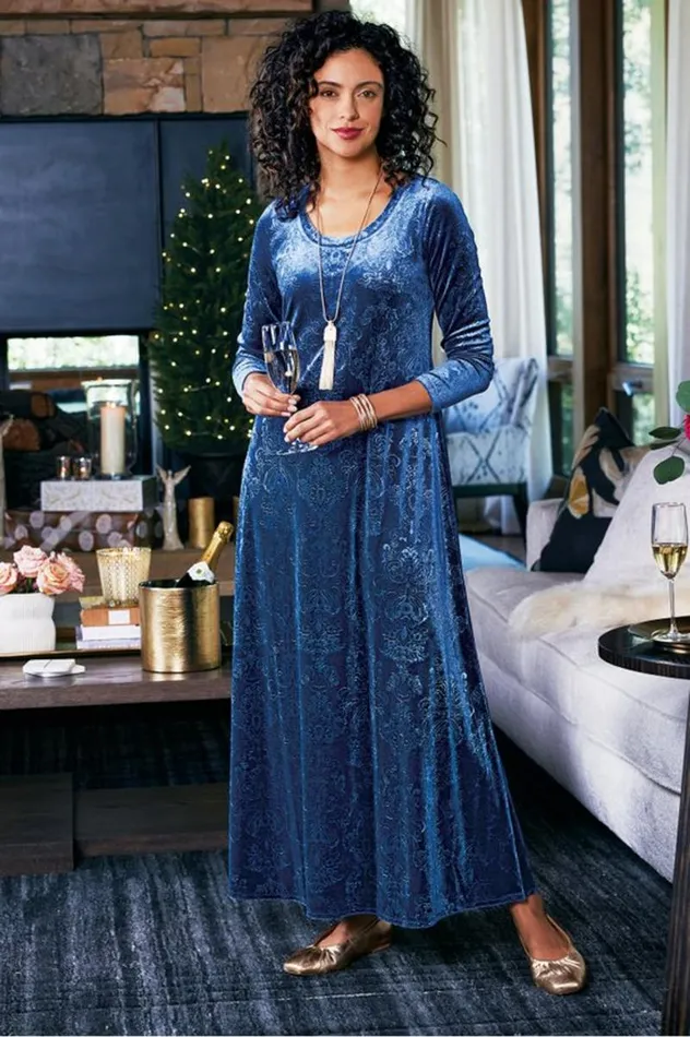Women Santiago Embossed Velvet Dress Cabernet Soft Surroundings Dresses