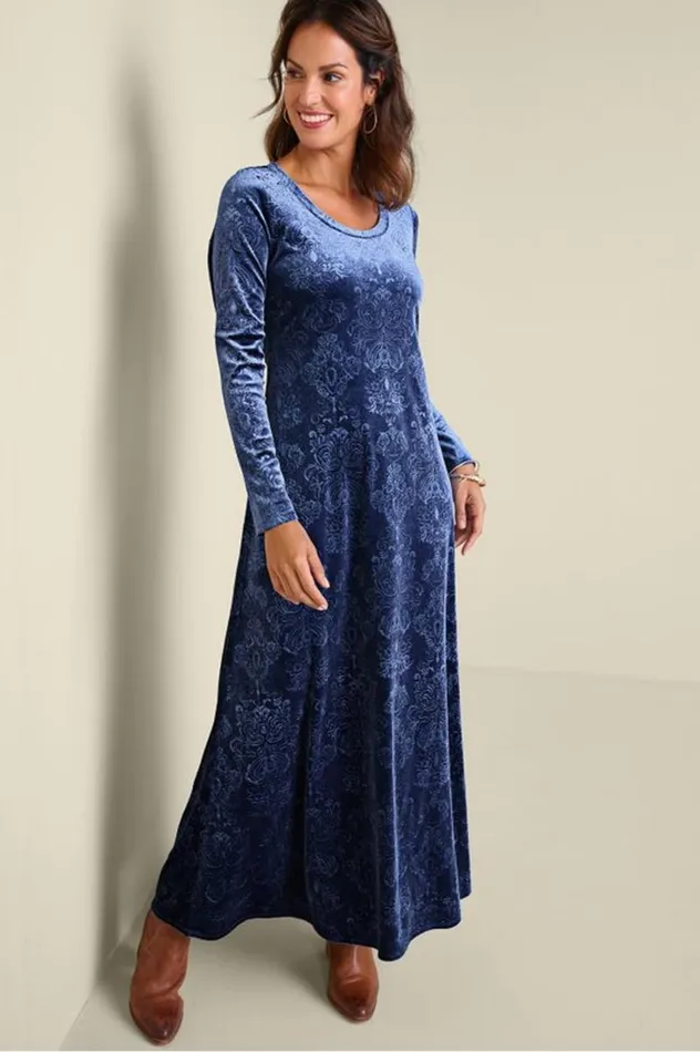 Women Santiago Embossed Velvet Dress Cabernet Soft Surroundings Dresses