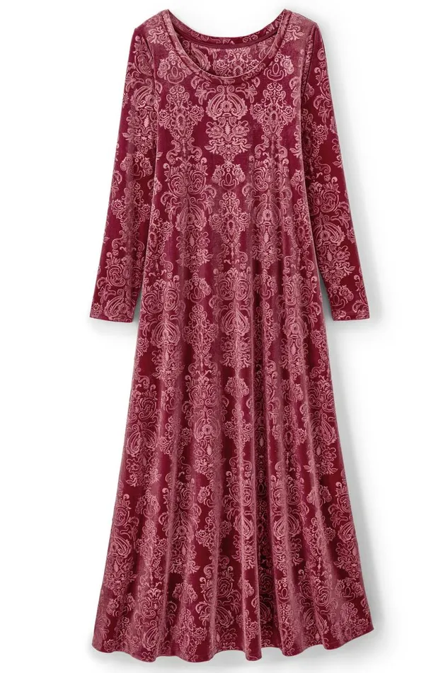 Women Santiago Embossed Velvet Dress Cabernet Soft Surroundings Dresses