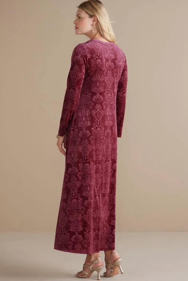 Women Santiago Embossed Velvet Dress Cabernet Soft Surroundings Dresses