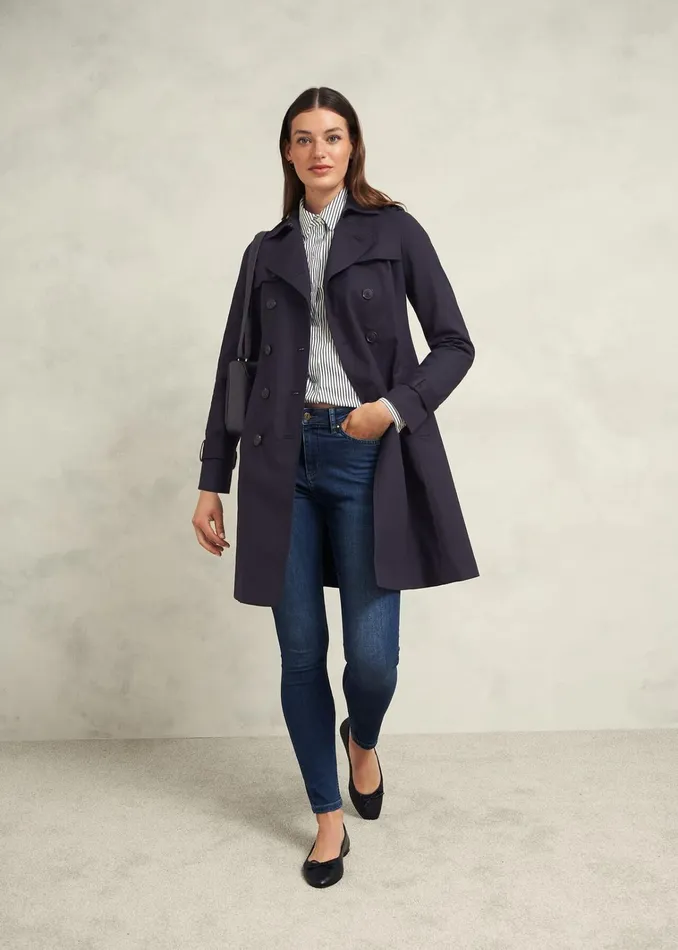 Women Saskia Shower Resistant Trench Coat Navy Hobbs Coats and Jackets