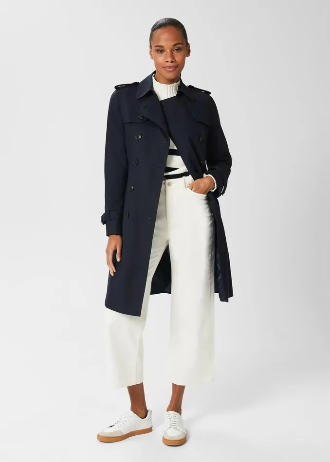 Women Saskia Shower Resistant Trench Coat Navy Hobbs Coats and Jackets