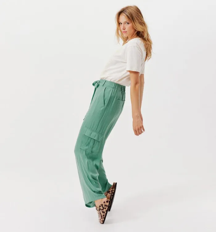 Women Satin Cargo Trousers 8211 Turquoise Promod Trousers Women Satin Cargo Trousers 8211 Turquoise Promod Trousers