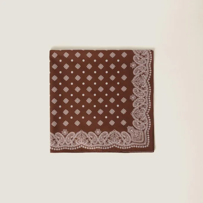 Women Scarves And Socks Miu Miu Printed Cotton Poplin Scarf Cocoa Brown