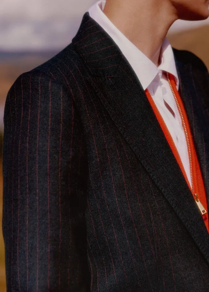 Women Sharp Shoulder Pinstripe Blazer Pant Suit MEEM