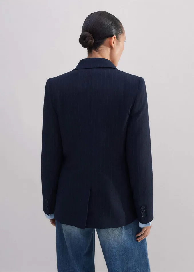 Women Sharp Shoulder Pinstripe Blazer Pant Suit MEEM