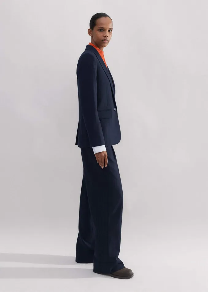 Women Sharp Shoulder Pinstripe Blazer Pant Suit MEEM