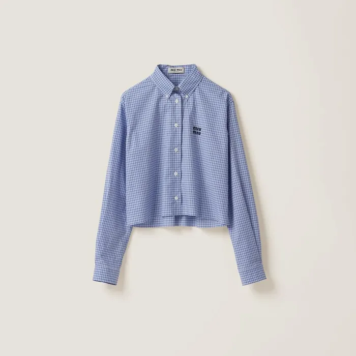 Women Shirts And Tops Miu Miu Checked Poplin Shirt Bluesky Blue