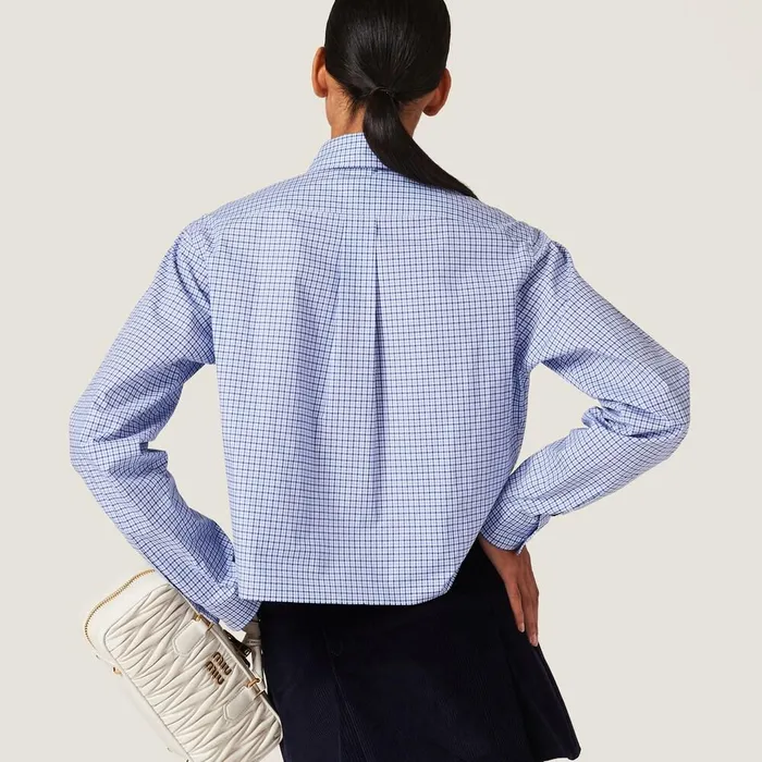 Women Shirts And Tops Miu Miu Checked Poplin Shirt Bluesky Blue Women Shirts And Tops Miu Miu Checked Poplin Shirt Bluesky Blue