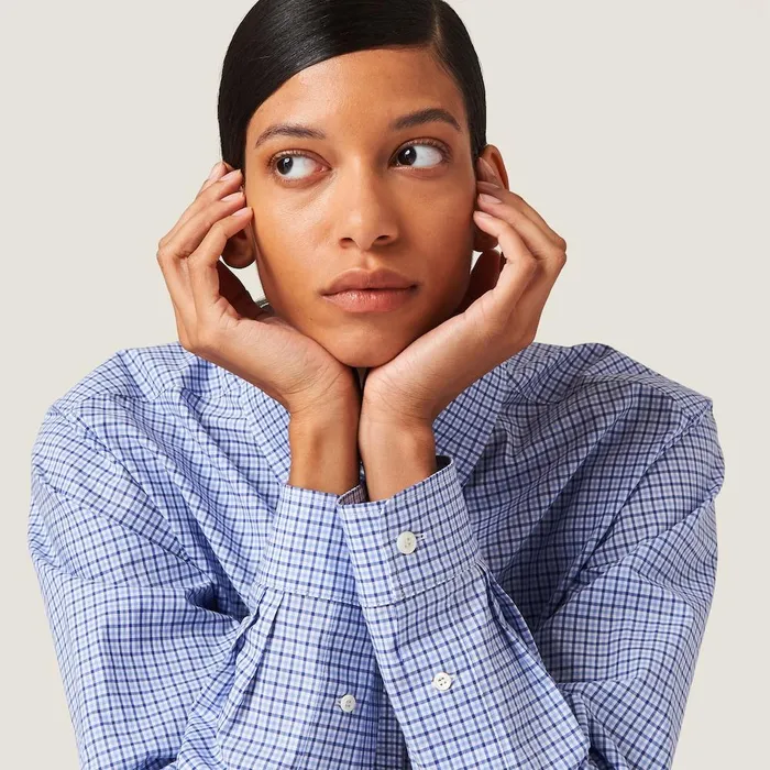 Women Shirts And Tops Miu Miu Checked Poplin Shirt Bluesky Blue Women Shirts And Tops Miu Miu Checked Poplin Shirt Bluesky Blue