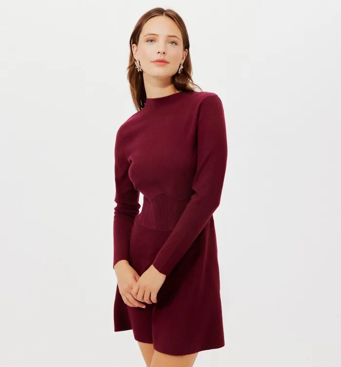 Women Short Knitted Dress 8211 Bordeaux Red Promod Dresses