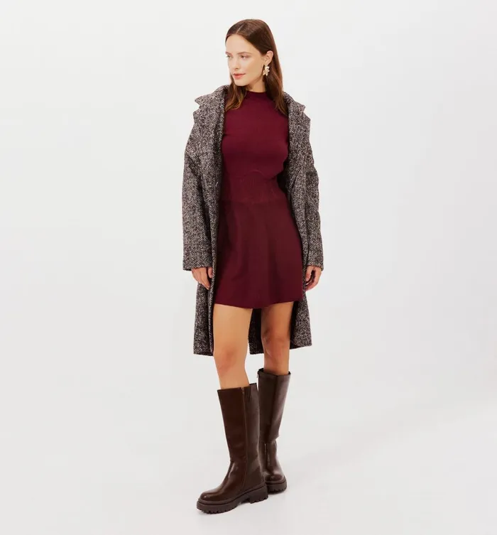 Women Short Knitted Dress 8211 Bordeaux Red Promod Dresses
