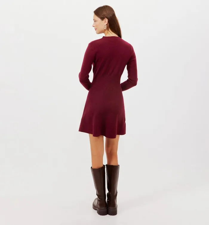 Women Short Knitted Dress 8211 Bordeaux Red Promod Dresses