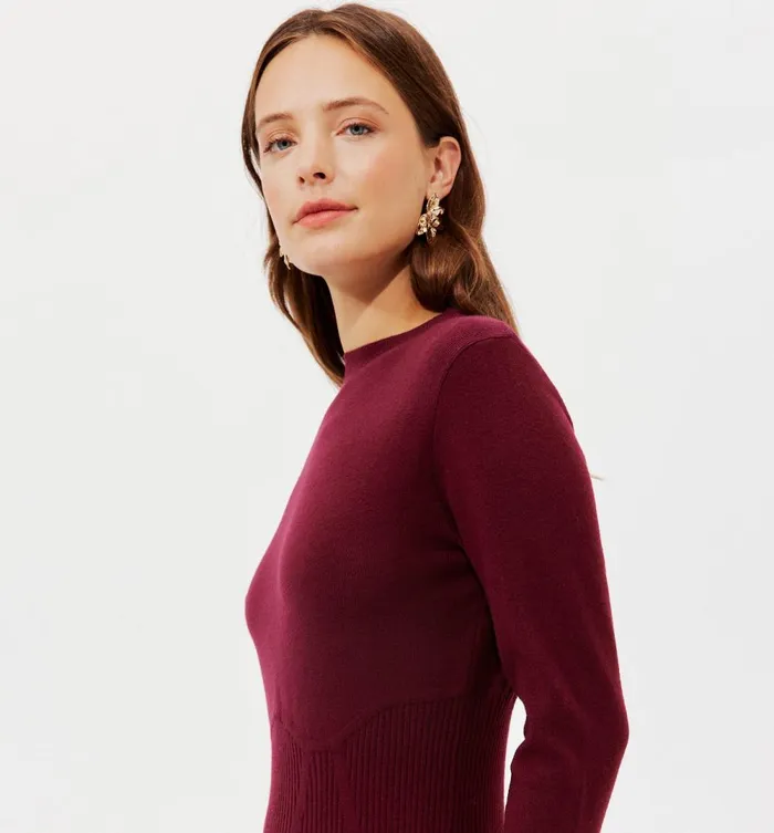 Women Short Knitted Dress 8211 Bordeaux Red Promod Dresses