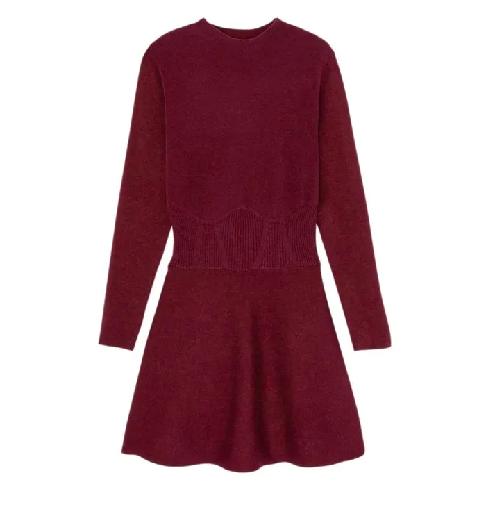 Women Short Knitted Dress 8211 Bordeaux Red Promod Dresses