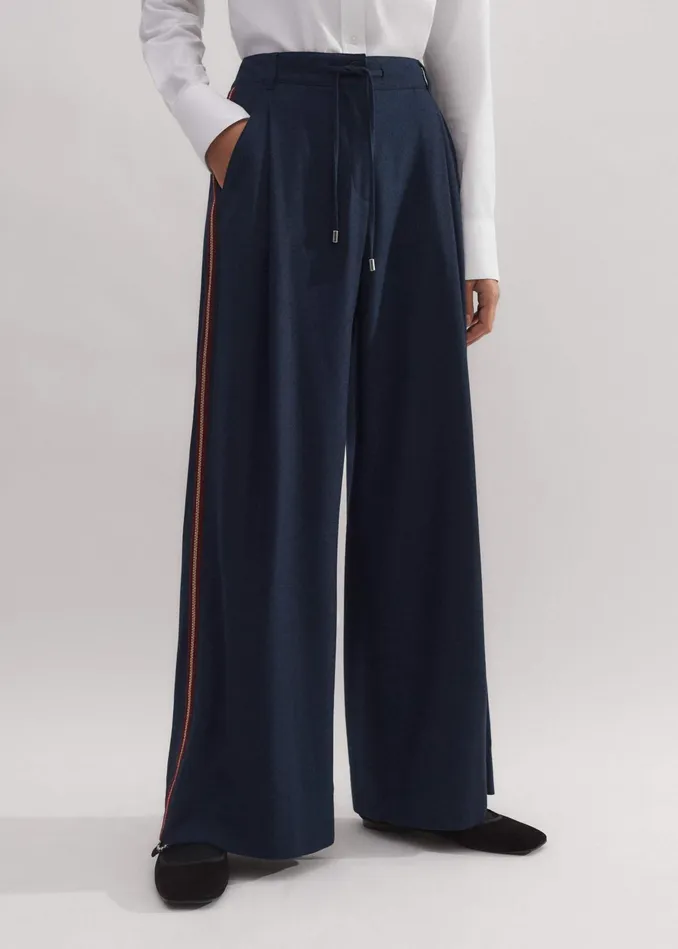 Women ShortLength Side Stripe Man Pant Navy MEEM