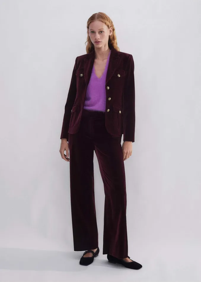 Women ShortLength Velvet Man Pant Deep Merlot MEEM