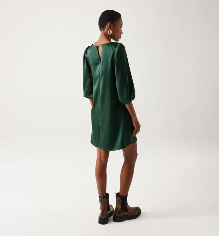 Women Short Satin Dress 8211 Green Print Promod Dresses