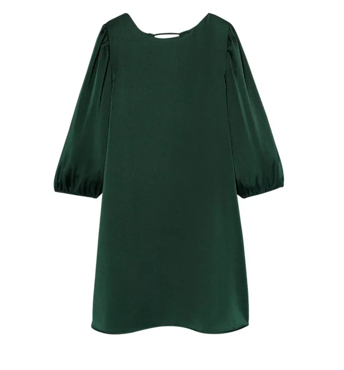 Women Short Satin Dress 8211 Green Print Promod Dresses