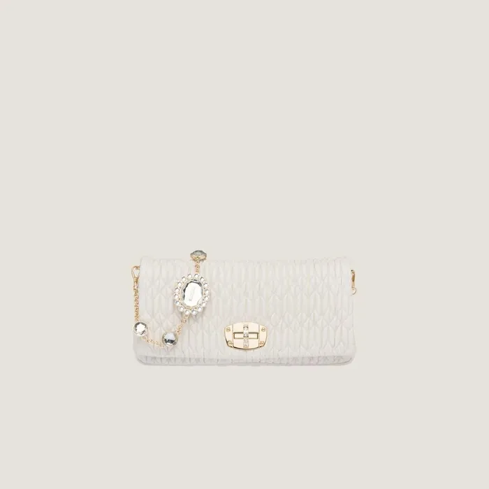 Women Shoulder Bags Miu Miu Miu Miu Iconic Crystal Cloqu Nappa Leather Bag White