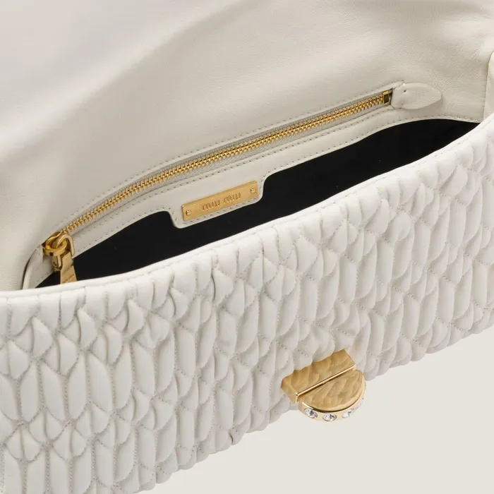 Women Shoulder Bags Miu Miu Miu Miu Iconic Crystal Cloqu Nappa Leather Bag White Women Shoulder Bags Miu Miu Miu Miu Iconic Crystal Cloqu Nappa Leather Bag White