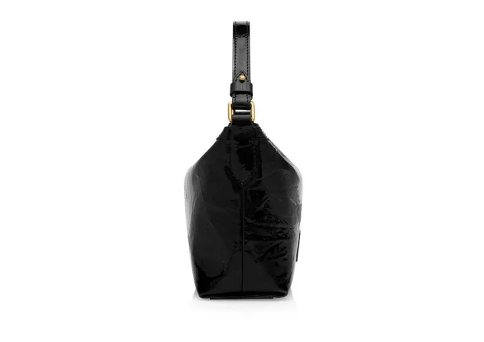Women Shoulder Bags Tom Ford Crinkled Patent Leather Label Small Pouch Black Women Shoulder Bags Tom Ford Crinkled Patent Leather Label Small Pouch Black