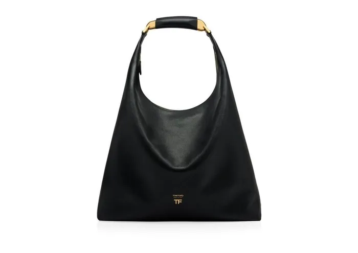 Women Shoulder Bags Tom Ford Grain Leather Bianca Large Hobo Black