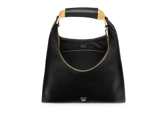 Women Shoulder Bags Tom Ford Grain Leather Bianca Large Hobo Black Women Shoulder Bags Tom Ford Grain Leather Bianca Large Hobo Black