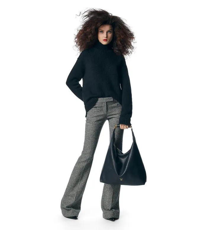 Women Shoulder Bags Tom Ford Grain Leather Bianca Large Hobo Black Women Shoulder Bags Tom Ford Grain Leather Bianca Large Hobo Black