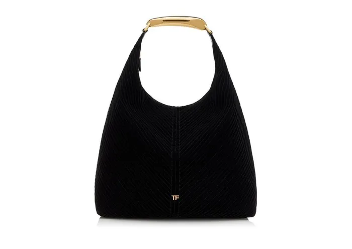 Women Shoulder Bags Tom Ford Quilted Velvet Bianca Large Hobo Black