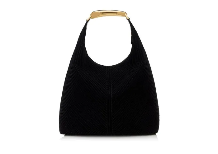 Women Shoulder Bags Tom Ford Quilted Velvet Bianca Large Hobo Black Women Shoulder Bags Tom Ford Quilted Velvet Bianca Large Hobo Black