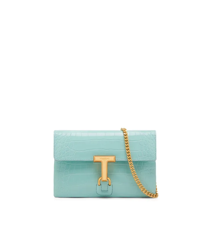 Women Shoulder Bags Tom Ford Shiny Stamped Crocodile Leather Monarch Mini Bag Pastel Turquoise Women Shoulder Bags Tom Ford Shiny Stamped Crocodile Leather Monarch Mini Bag Pastel Turquoise