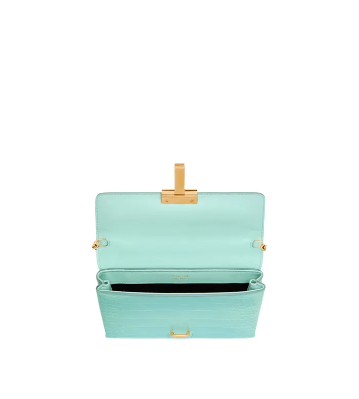 Women Shoulder Bags Tom Ford Shiny Stamped Crocodile Leather Monarch Mini Bag Pastel Turquoise Women Shoulder Bags Tom Ford Shiny Stamped Crocodile Leather Monarch Mini Bag Pastel Turquoise