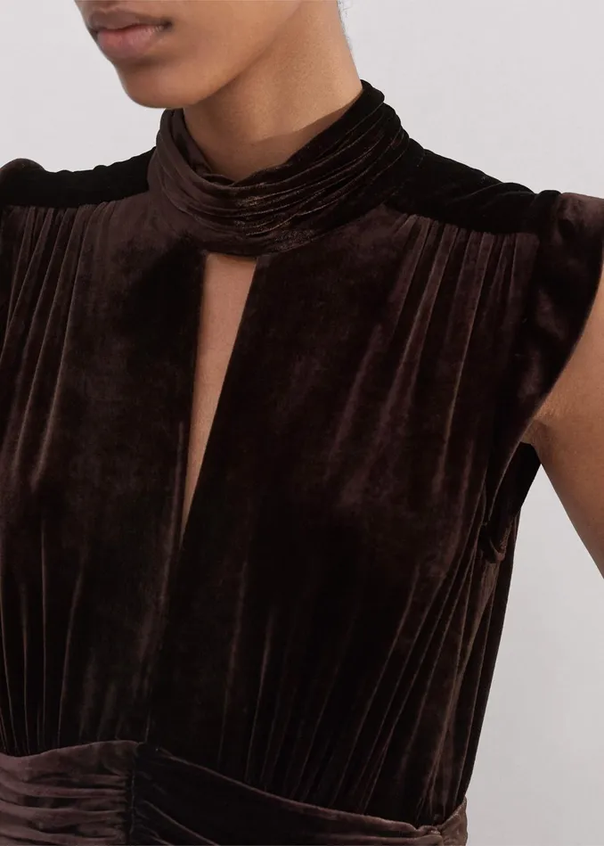 Women SilkBlend Velvet WideLeg Jumpsuit Double Espresso MEEM