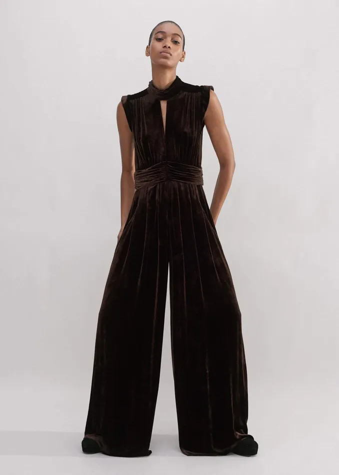Women SilkBlend Velvet WideLeg Jumpsuit Double Espresso MEEM
