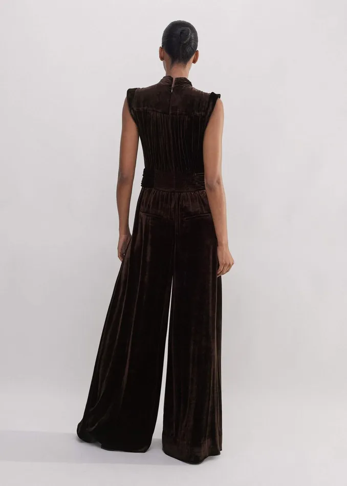 Women SilkBlend Velvet WideLeg Jumpsuit Double Espresso MEEM