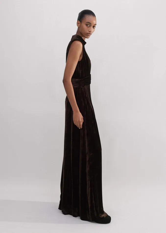 Women SilkBlend Velvet WideLeg Jumpsuit Double Espresso MEEM