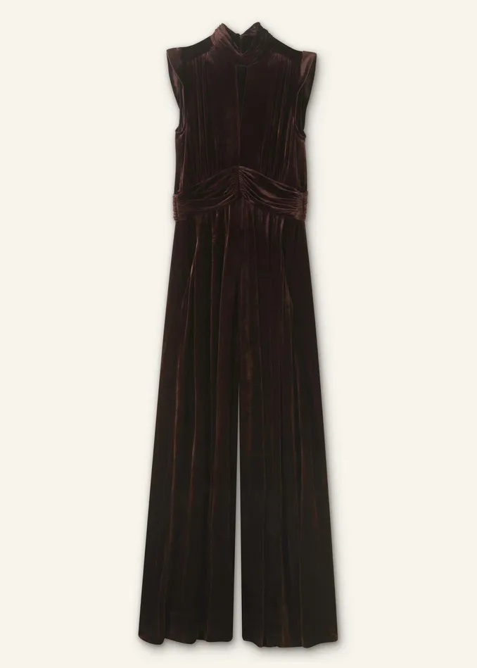 Women SilkBlend Velvet WideLeg Jumpsuit Double Espresso MEEM