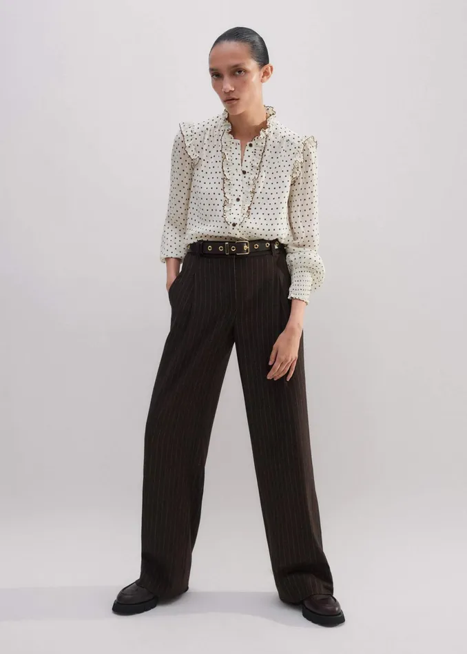 Women Silk Little Squares Print Blouse Light Creamtreacle MEEM