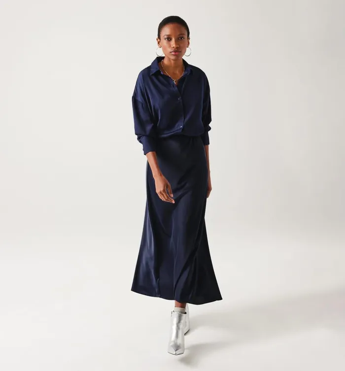 Women Silky Shirt 8211 Navy Blue Promod Shirts And Tunics Women Silky Shirt 8211 Navy Blue Promod Shirts And Tunics
