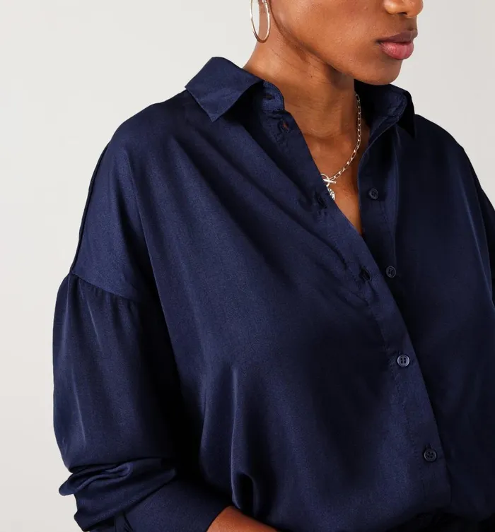 Women Silky Shirt 8211 Navy Blue Promod Shirts And Tunics Women Silky Shirt 8211 Navy Blue Promod Shirts And Tunics