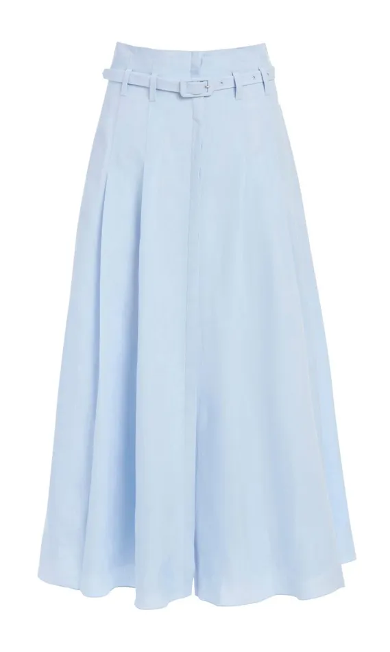 Women Skirts Gabriela Hearst Dugald Pleated Skirt In Light Blue Aloe Linen