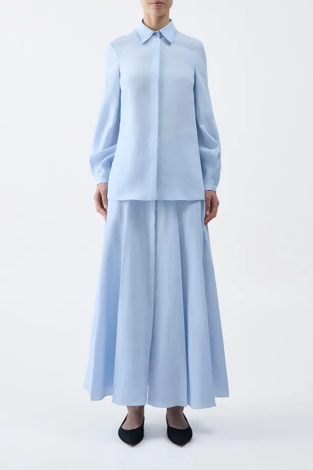 Women Skirts Gabriela Hearst Dugald Pleated Skirt In Light Blue Aloe Linen